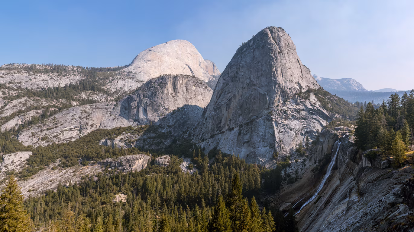 Overlooking Half Dome, Liberty Cap, and Nevada Falls from John Muir Trail